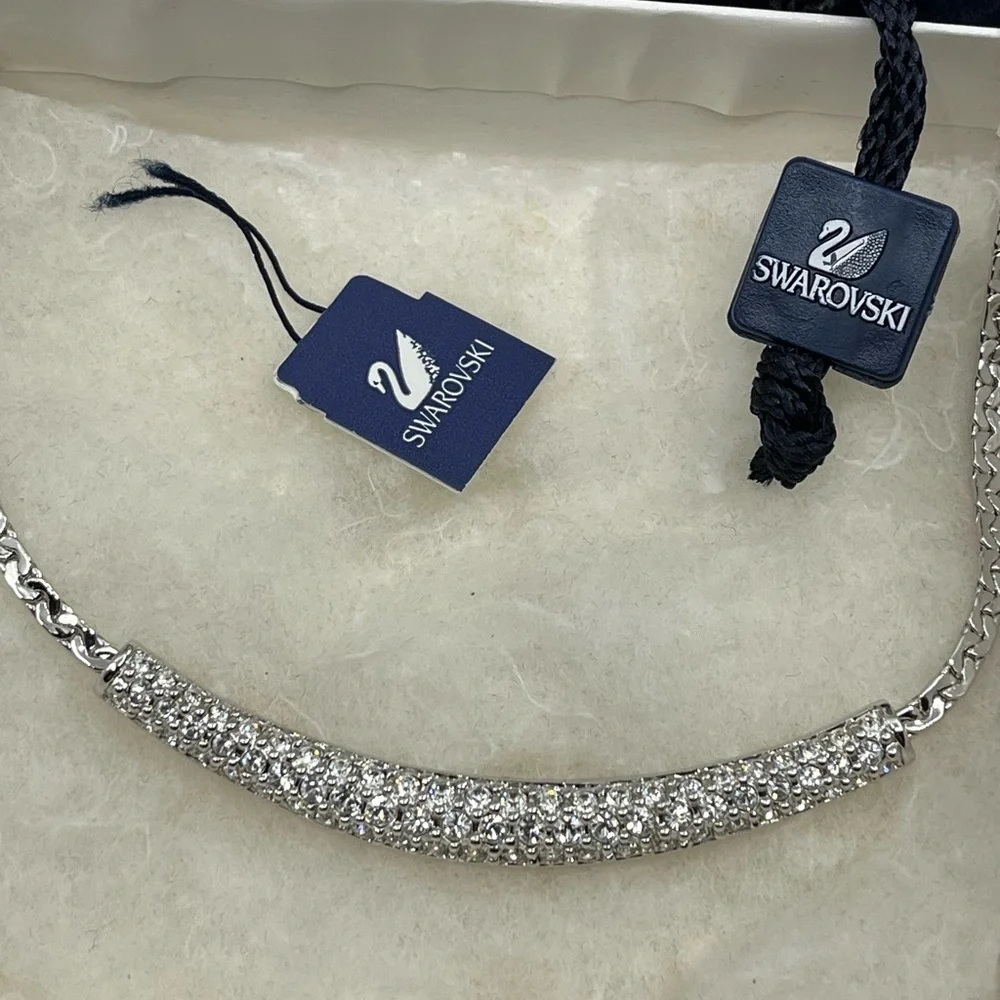 Swarovski Elements White Gold Plated Crystal Pave Bar Necklace, 16" - Picture 11 of 17